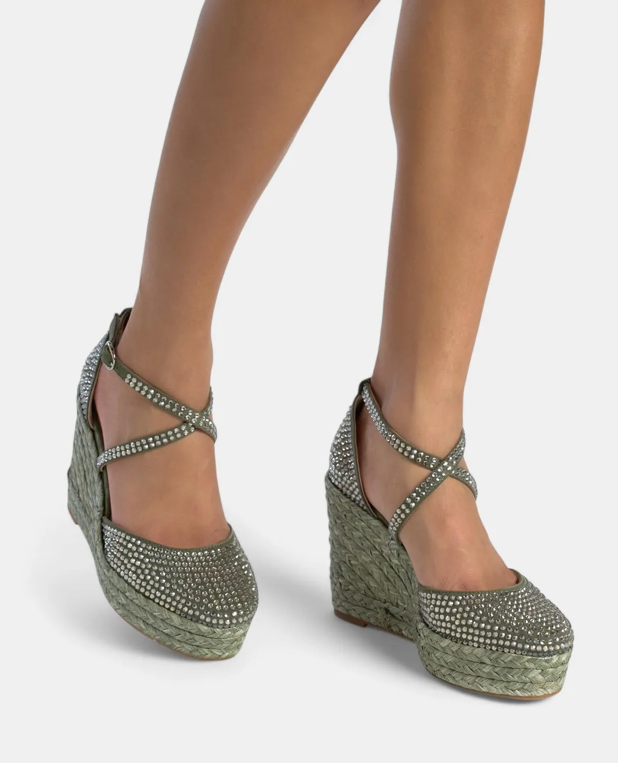 Alma en Pena V2551002 compensée kaki cuir strass 9,8cm