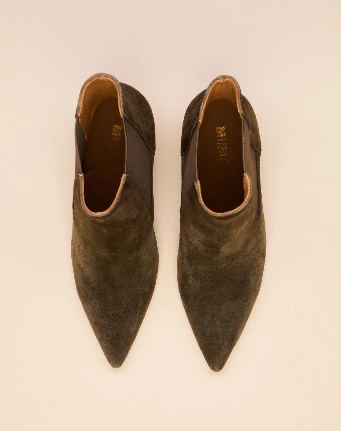 Mi/Mai Dora Kaki Suede bottines talon 8 cm bout pointu