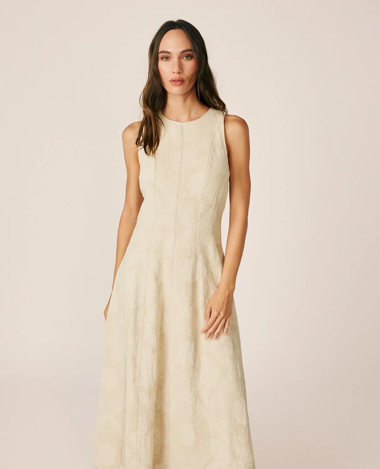 Alma en Pena I26CL0227 Robe Longue Jacquard Paisley Écru