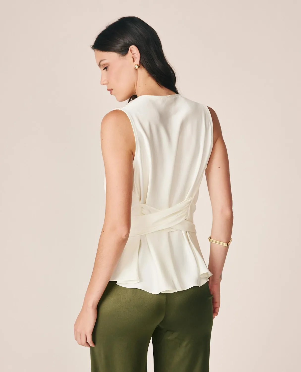 Alma en Pena I26CL0513 blouse satin blanc sans manches