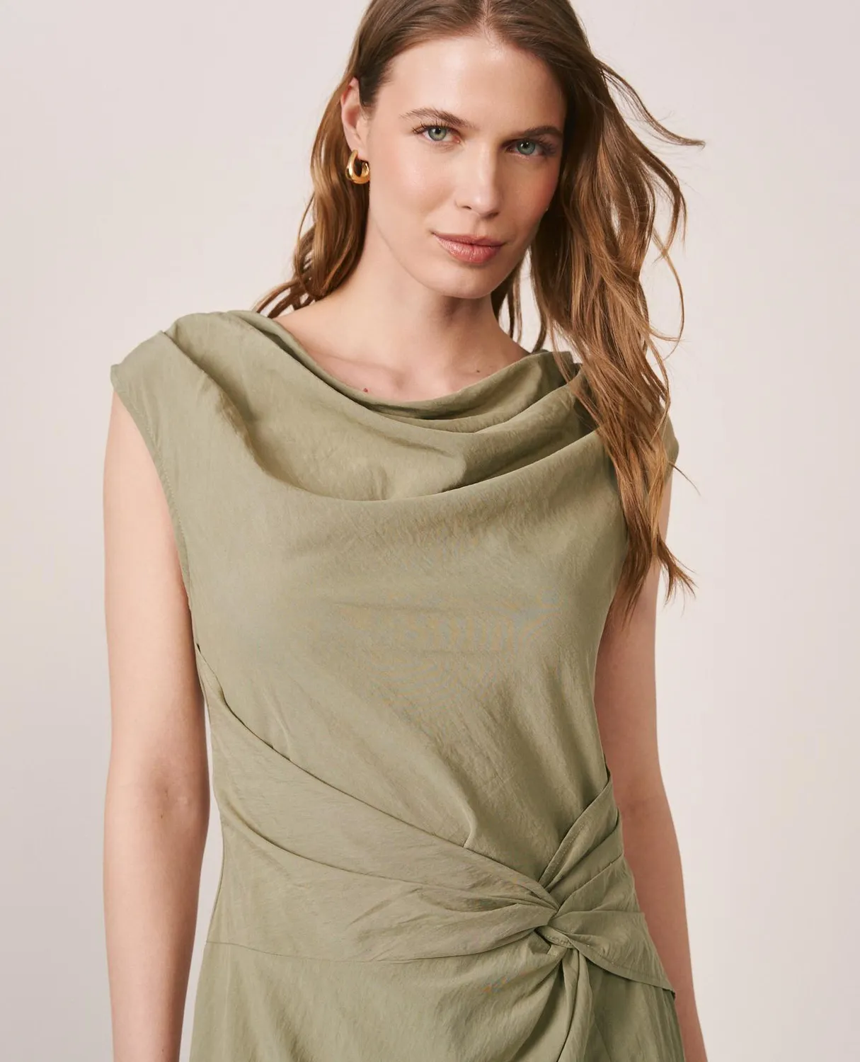 Alma en Pena V26CL0258 Robe Midi Kaki Col Drape Tencel