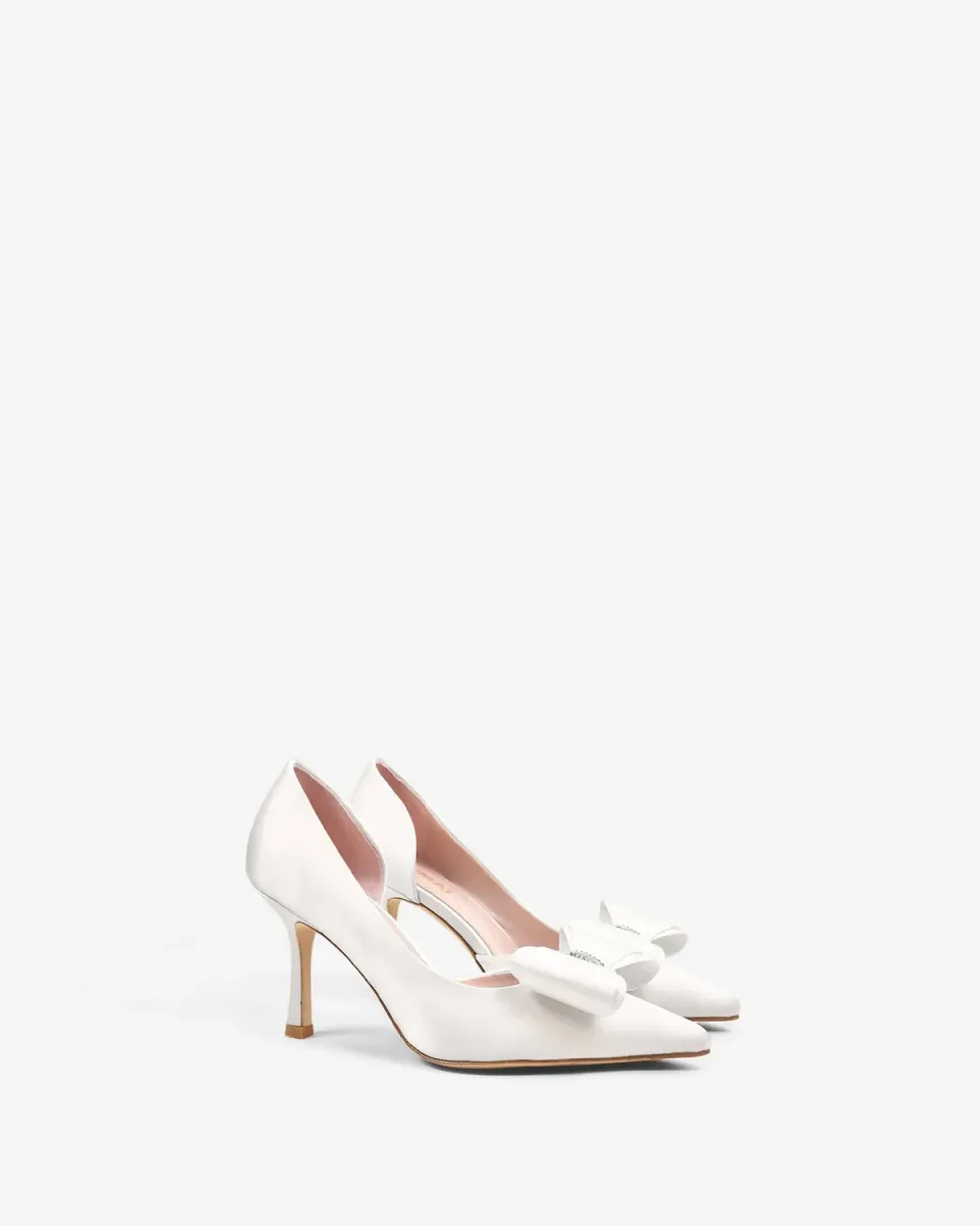 Mi/Mai Iris White Satin escarpins mariée noeud strass