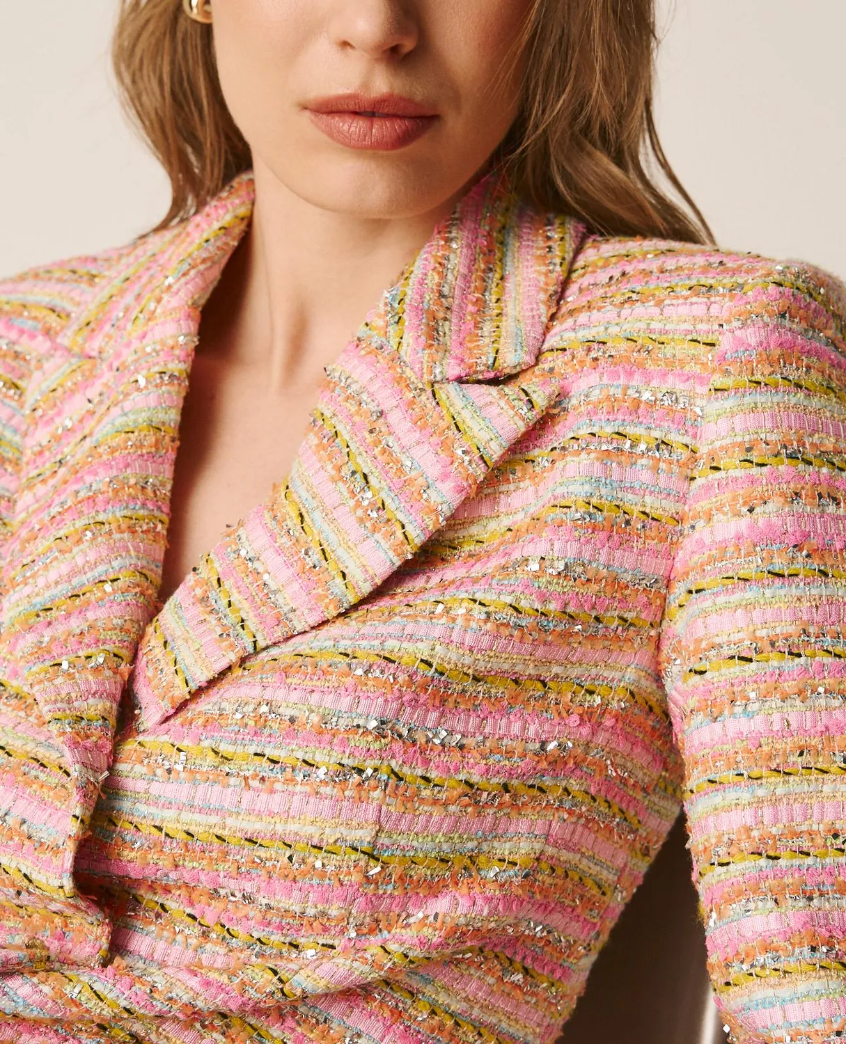 Alma en Pena V26CL1004 blazer rayé tweed cintré