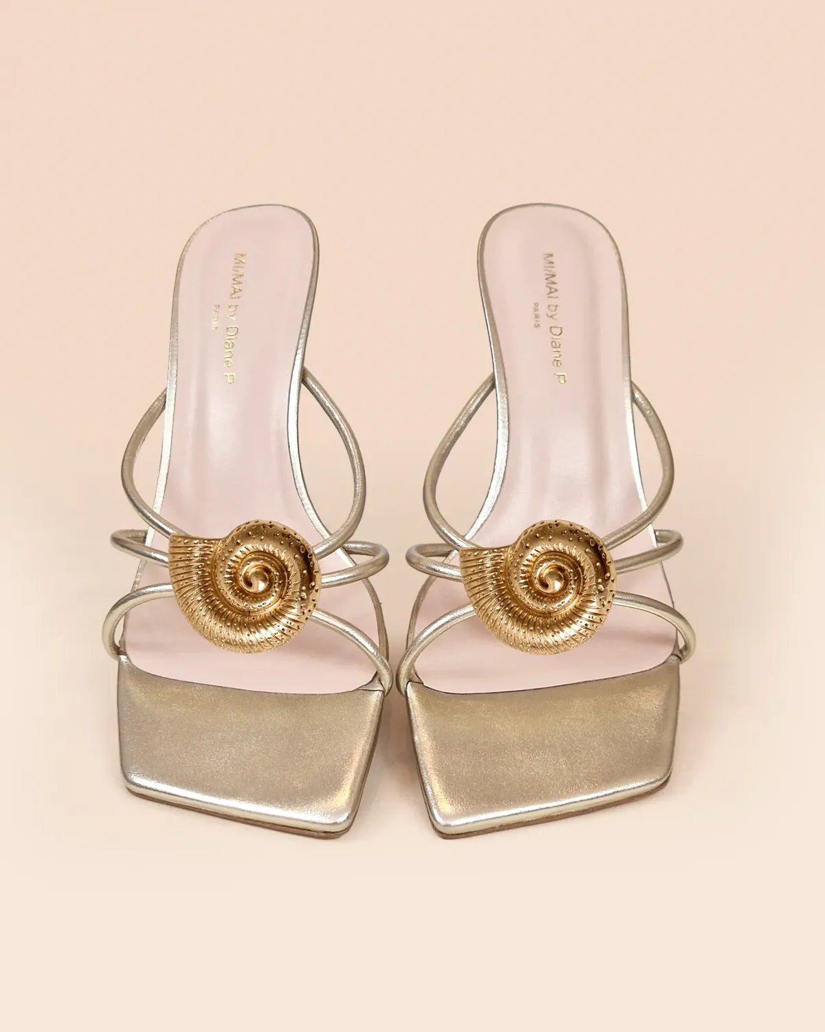 Mi/Mai Thira Gold mules cuir doré 6 accessoires clips