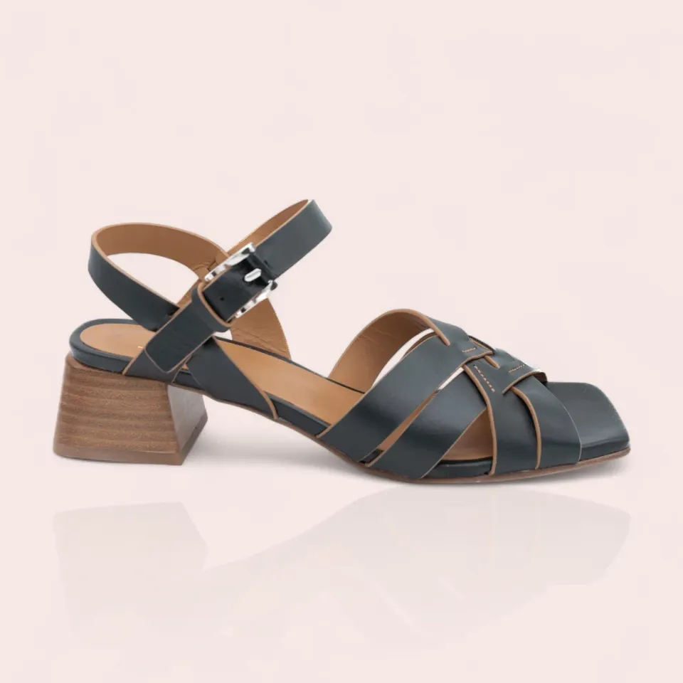 Karine Arabian Montfort sandale cuir noir camel talon 50 mm