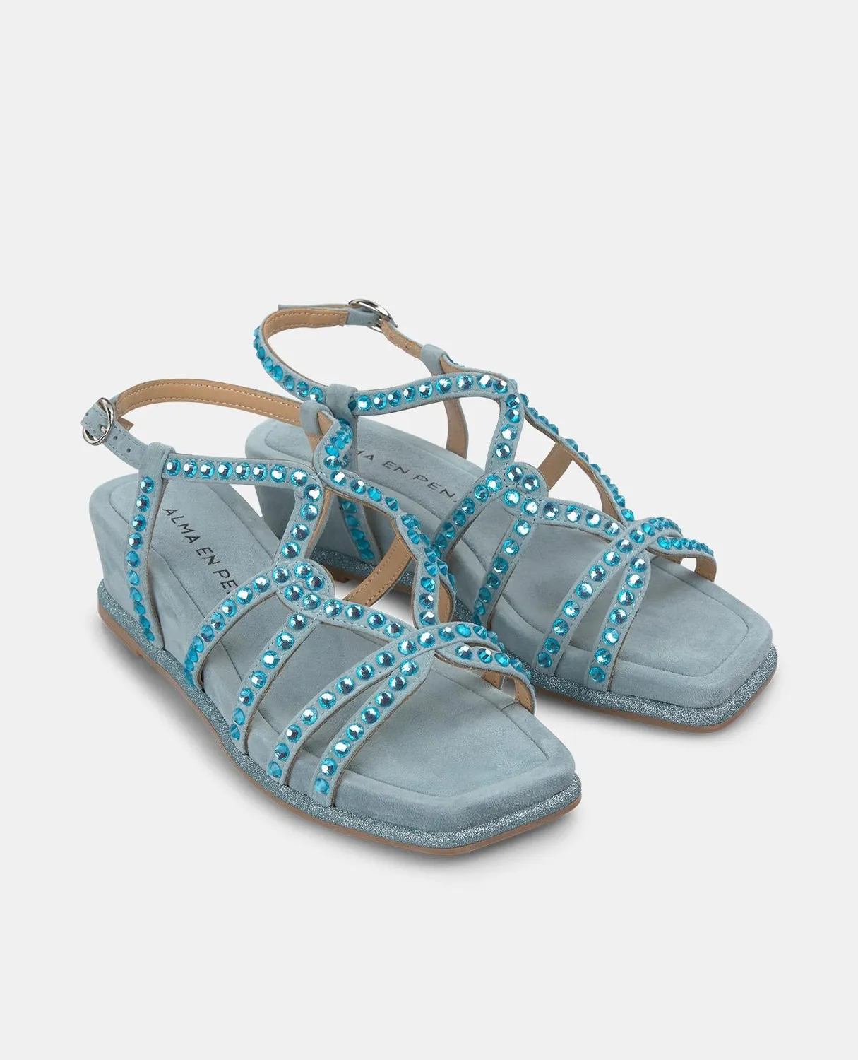 Alma en Pena V251752 sandales compensées jeans strass 5 cm