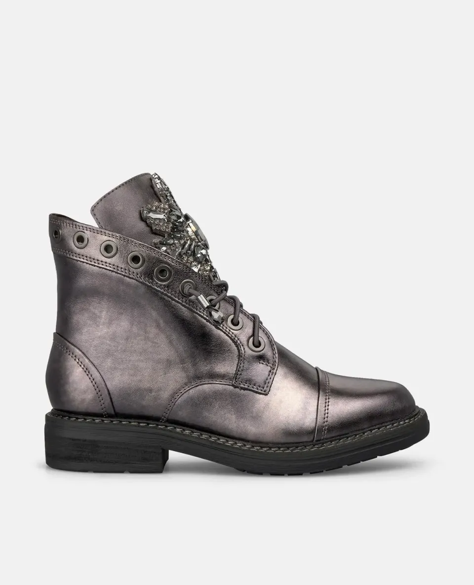 Alma en Pena I260860C bottines plates cuir argent lacets