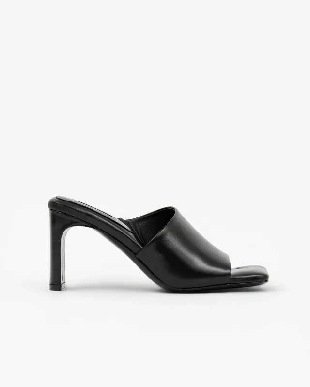 Mi/Mai Alba Black mule cuir brillant noir bout carré