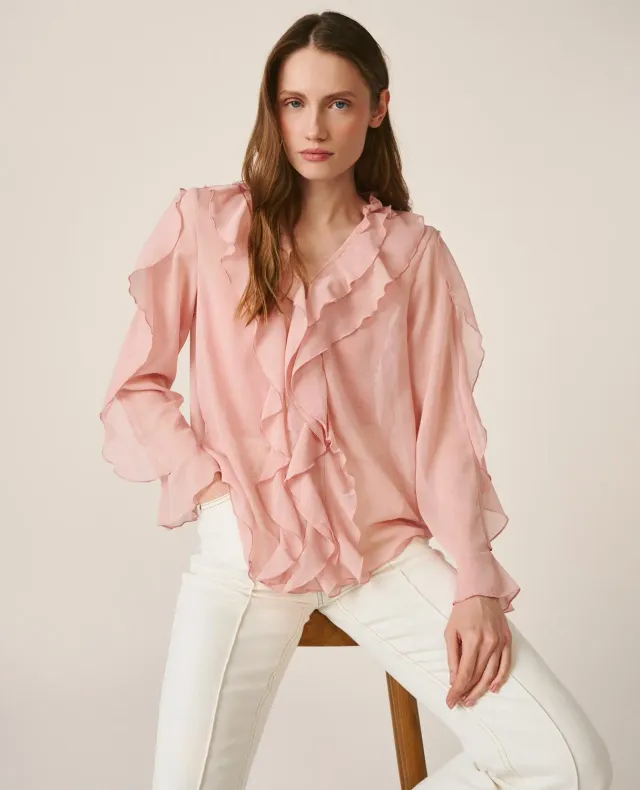 Alma en Pena V26CL0517 blouse rose volants polyester