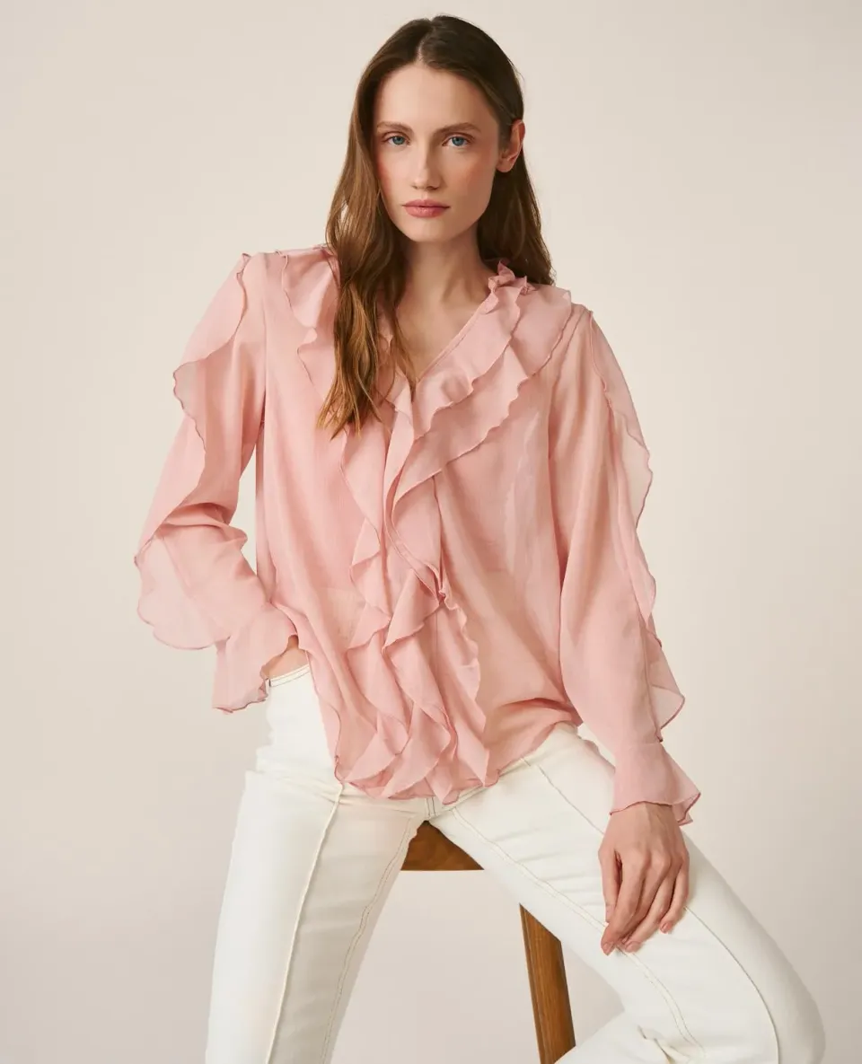 Alma en Pena V26CL0517 blouse rose volants polyester