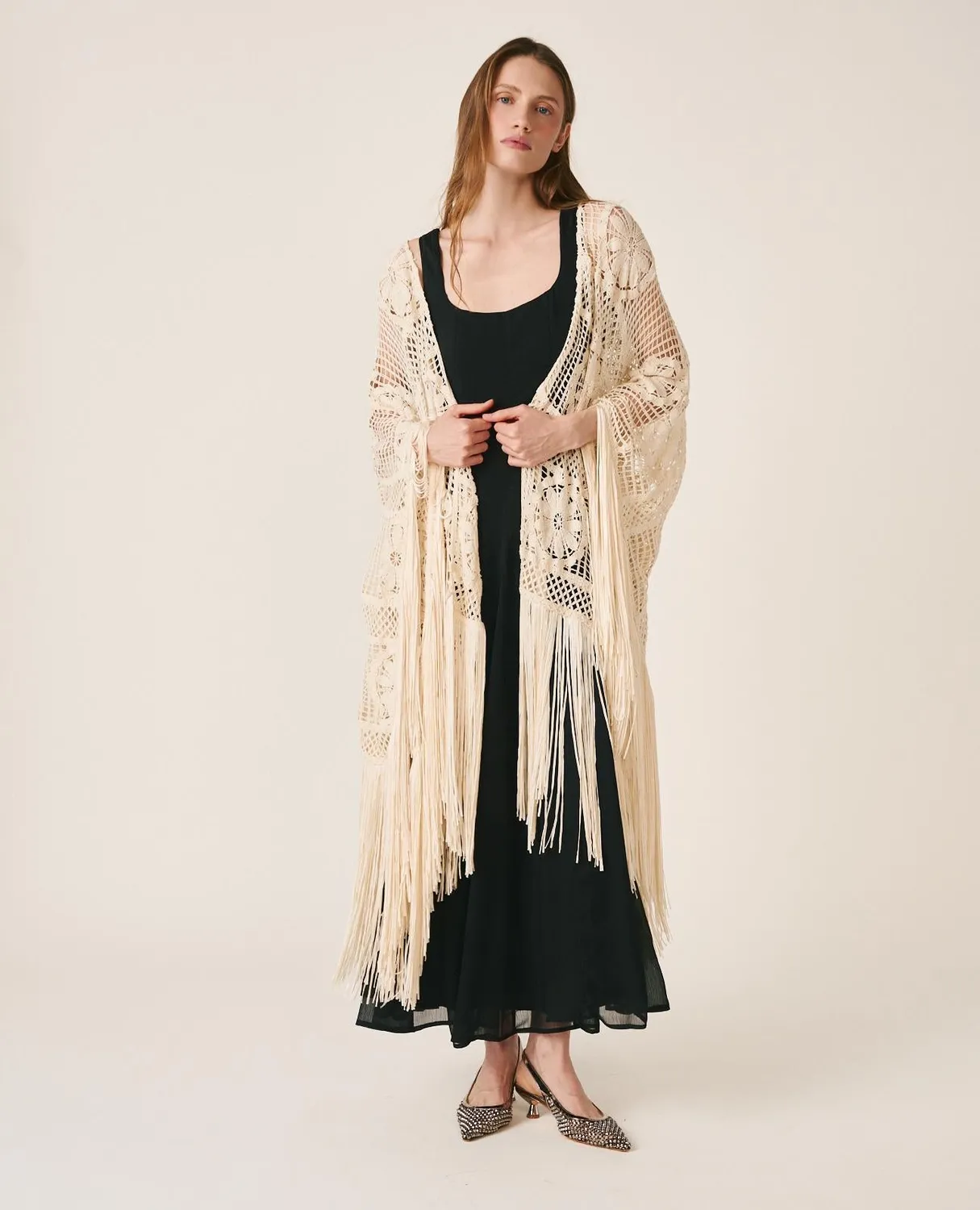 Alma en Pena V26CL1300 caftan crochet coton blanc
