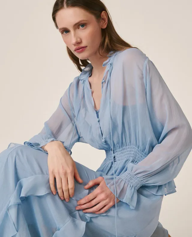 Alma en Pena V26CL0500 blouse bleu ciel gaze volants