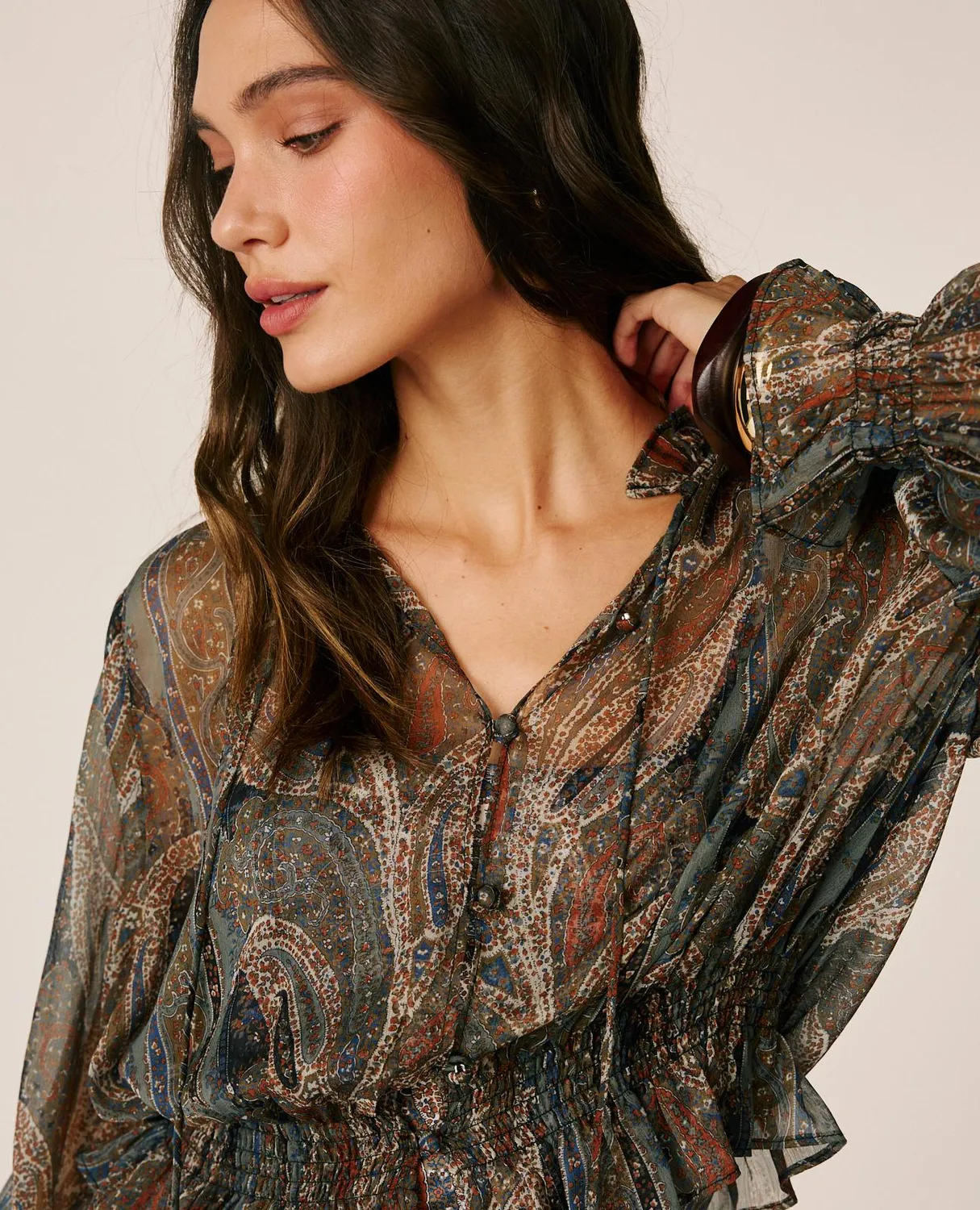Alma en Pena I26CL0509 blouse grise gaze volants
