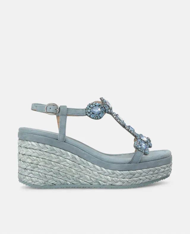 Alma en Pena V251350 compensées bleues strass talon 7 cm