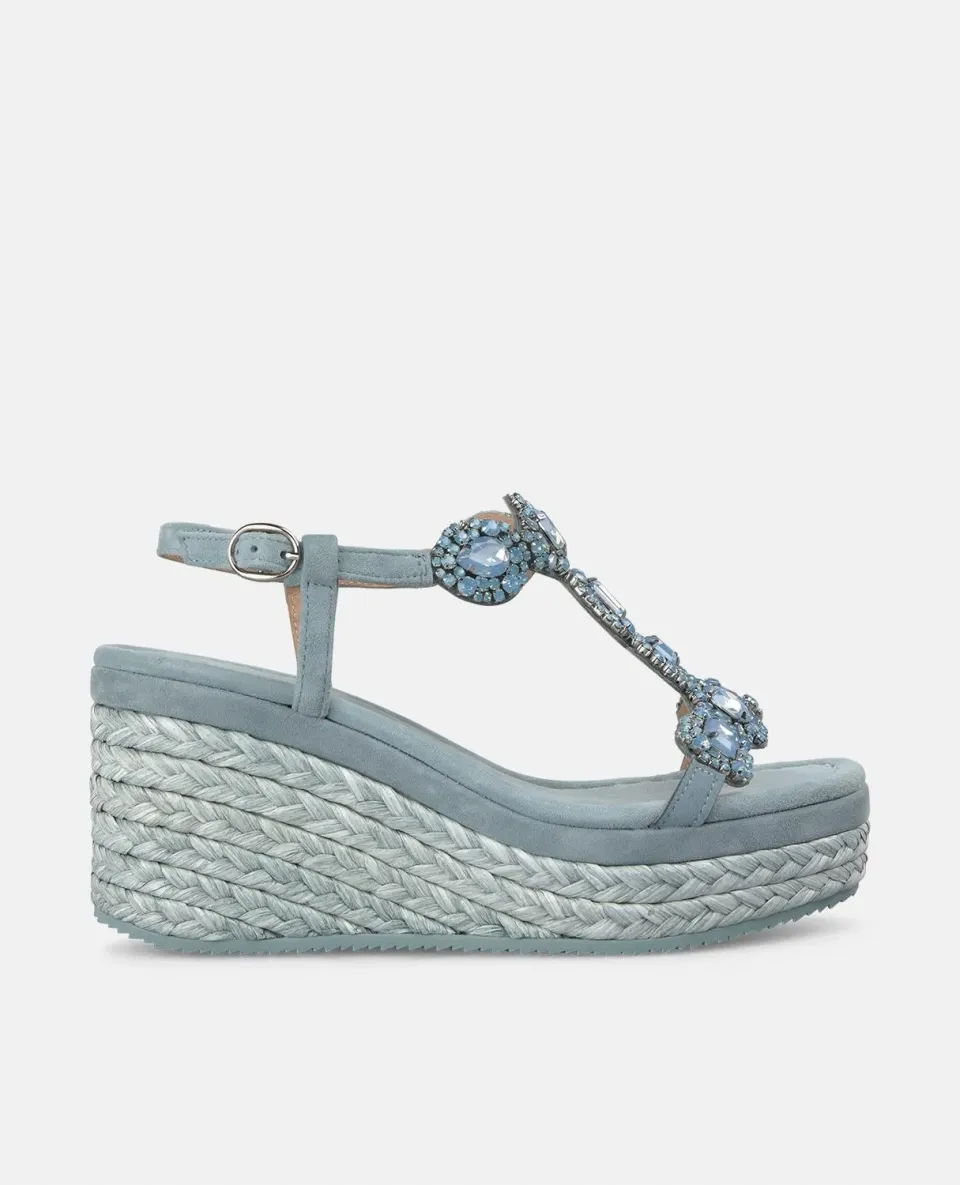 Alma en Pena V251350 compensées bleues strass talon 7 cm