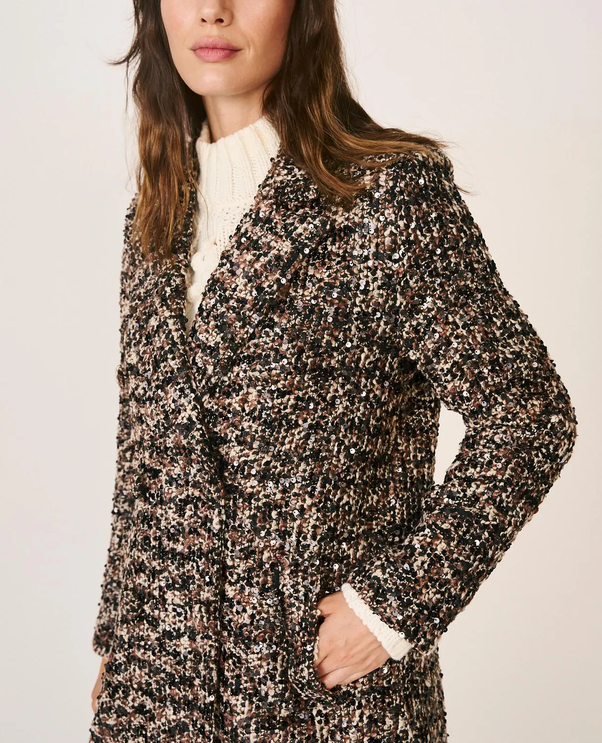 Alma en Pena I26CL1502 manteau tweed marron sequins