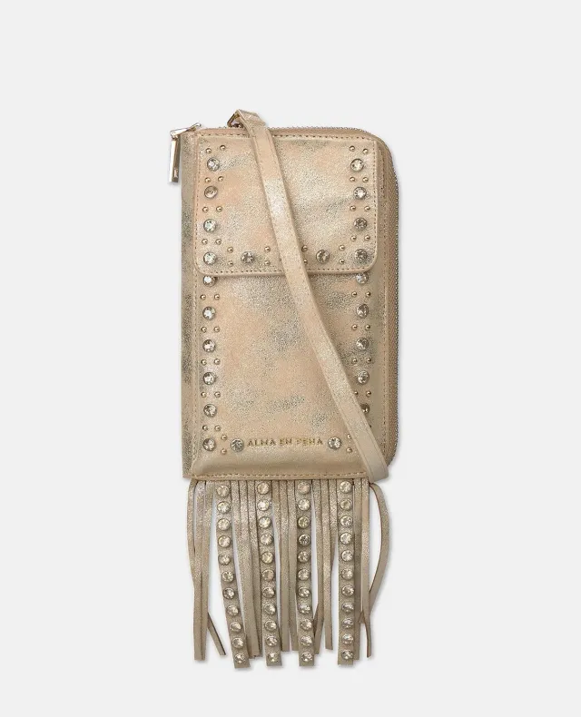 Alma en Pena Natalia sac cartera cuir beige clouté franges