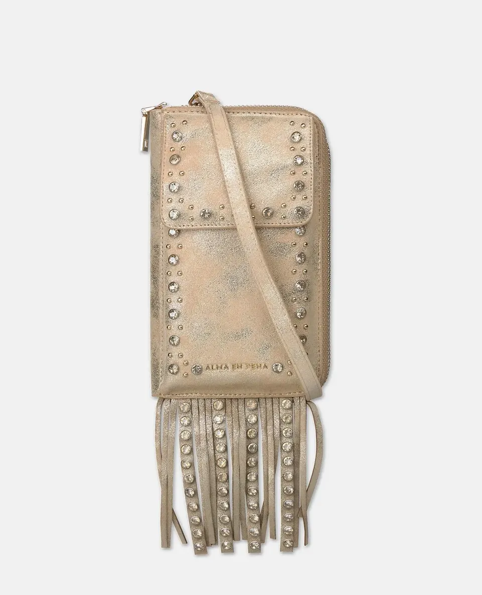 Alma en Pena Natalia sac cartera cuir beige clouté franges