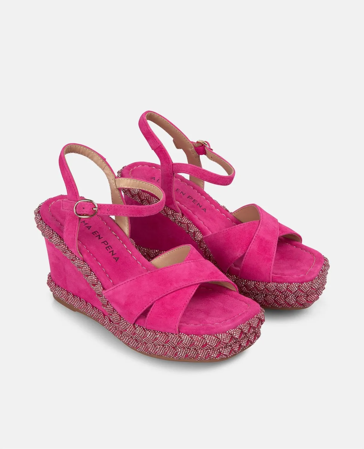 Alma en Pena V251303 sandales compensées fuchsia cuir 9,8 cm