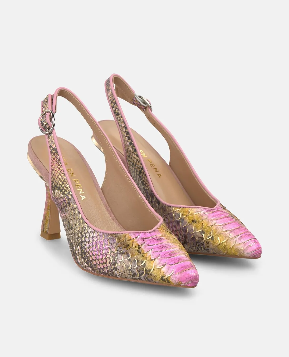 Alma en Pena V261800 escarpins cuir rose serpent 9 cm