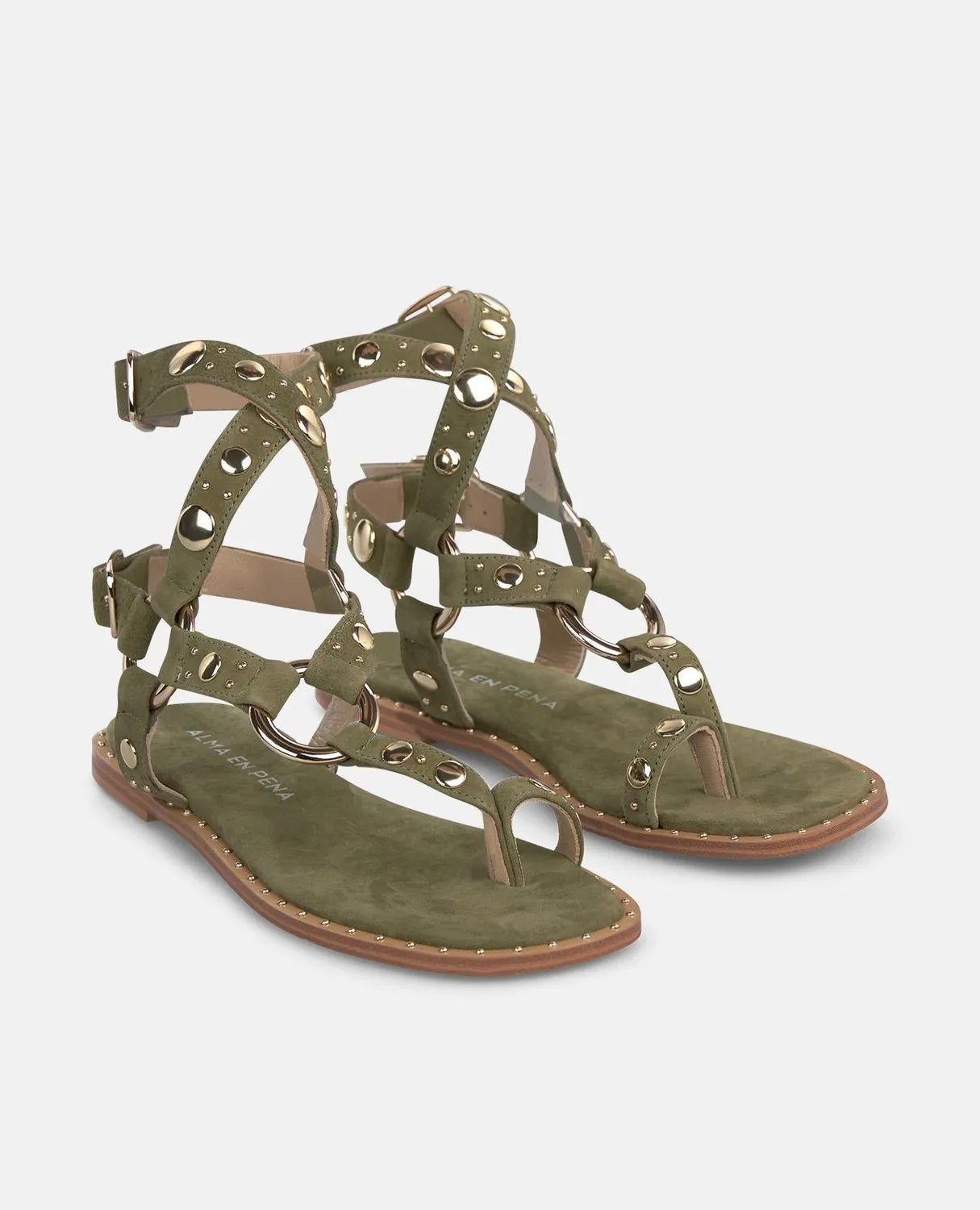 Alma en Pena V268211 sandales kaki plates cuir