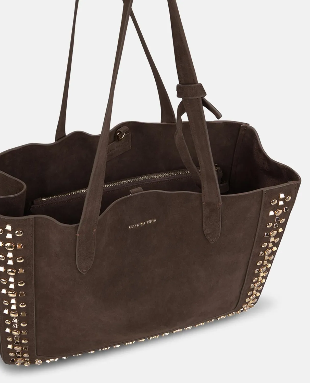 Alma en Pena BG248 sac shopper cuir marron clouté