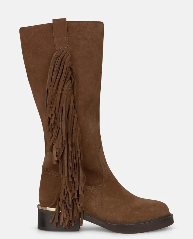 Alma en Pena I260810 bottes cuir camel franges 4 cm
