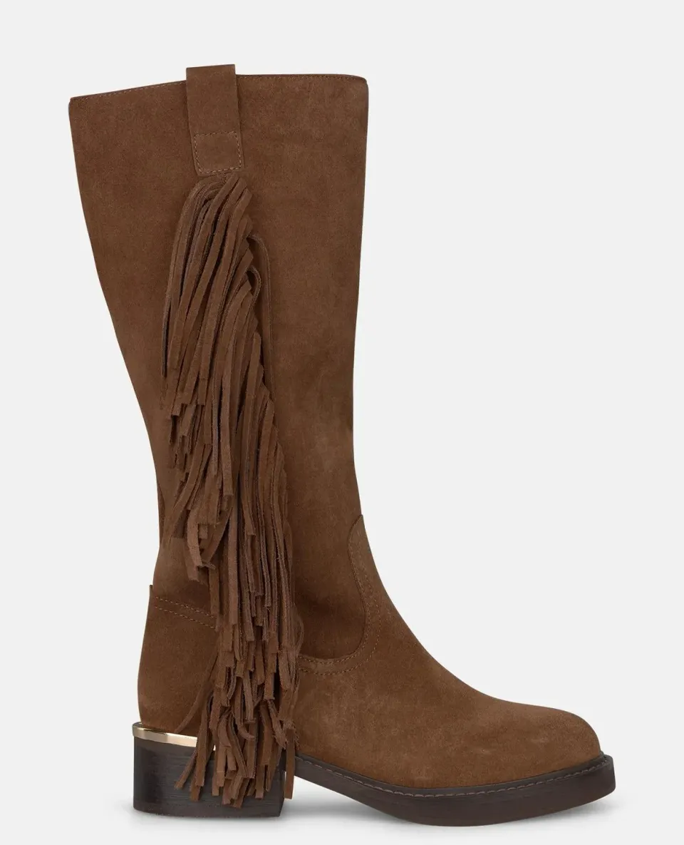Alma en Pena I260810 bottes cuir camel franges 4 cm