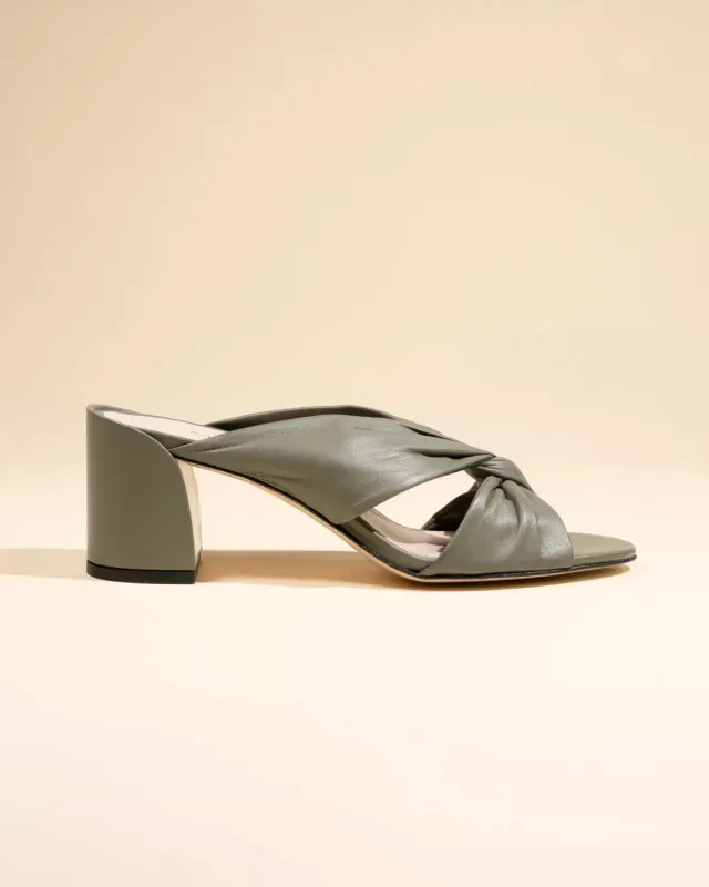 Mi/Mai Daria Green mule cuir d'agneau vert talon sculpté