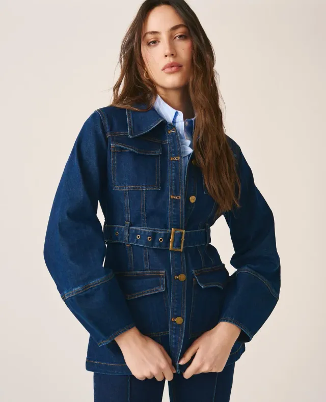 Alma en Pena I25CL1102 veste jean bleu ceinture