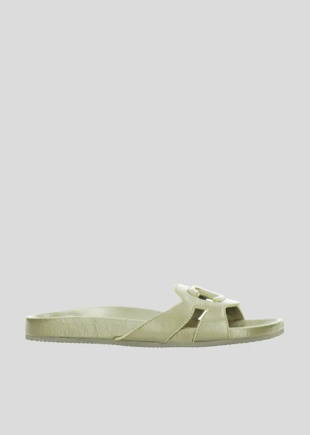 Lola Cruz Cuirine Bio Flat Sandal vert aloe plat