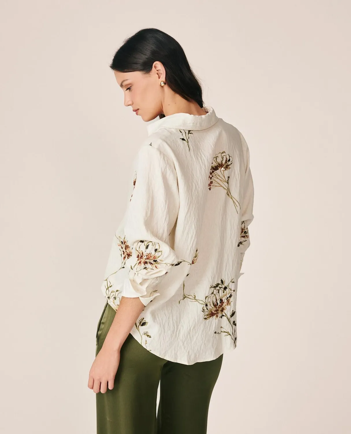 Alma en Pena I26CL0407 blouse lin blanc broderie florale