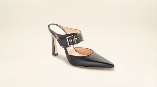 Matteo Pitti Penny sabot cuir noir boucle dorée