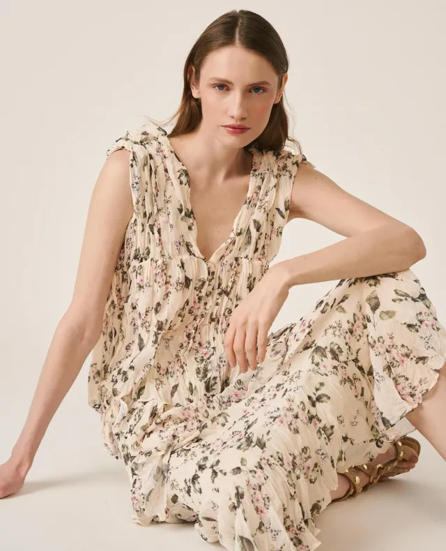 Alma en Pena V26CL0504 blouse verte fleurs sans manches