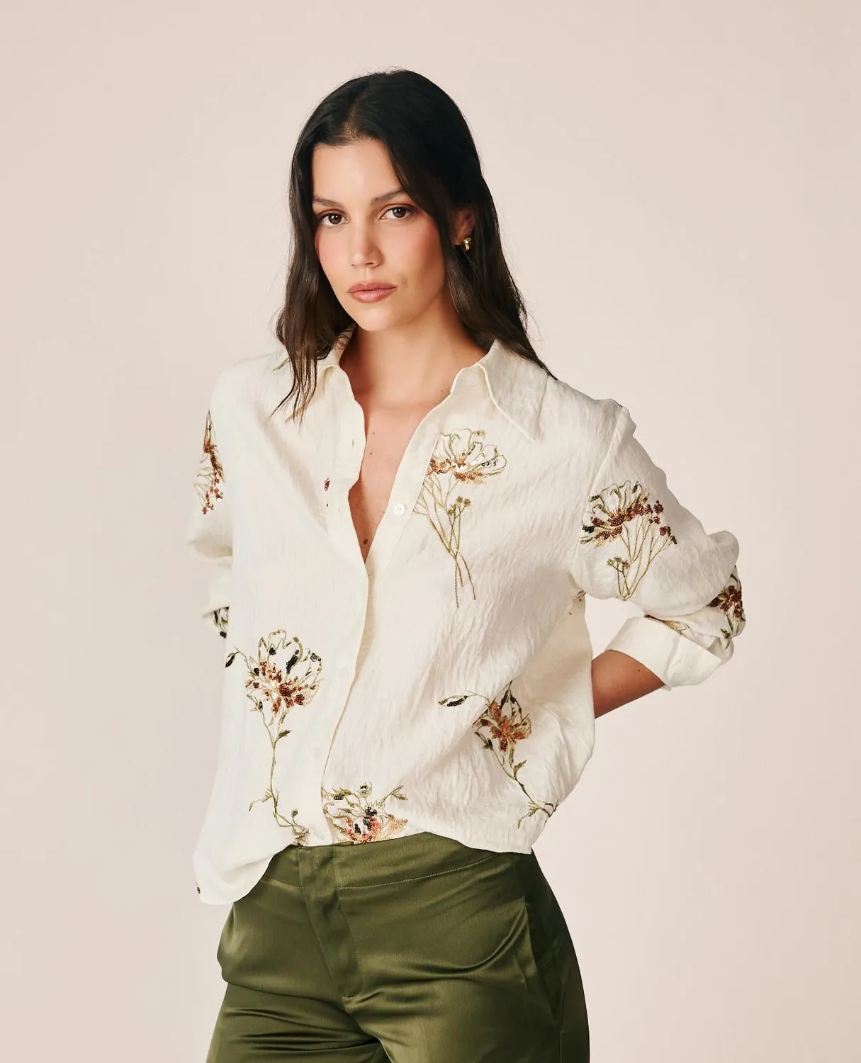 Alma en Pena I26CL0407 blouse lin blanc broderie florale