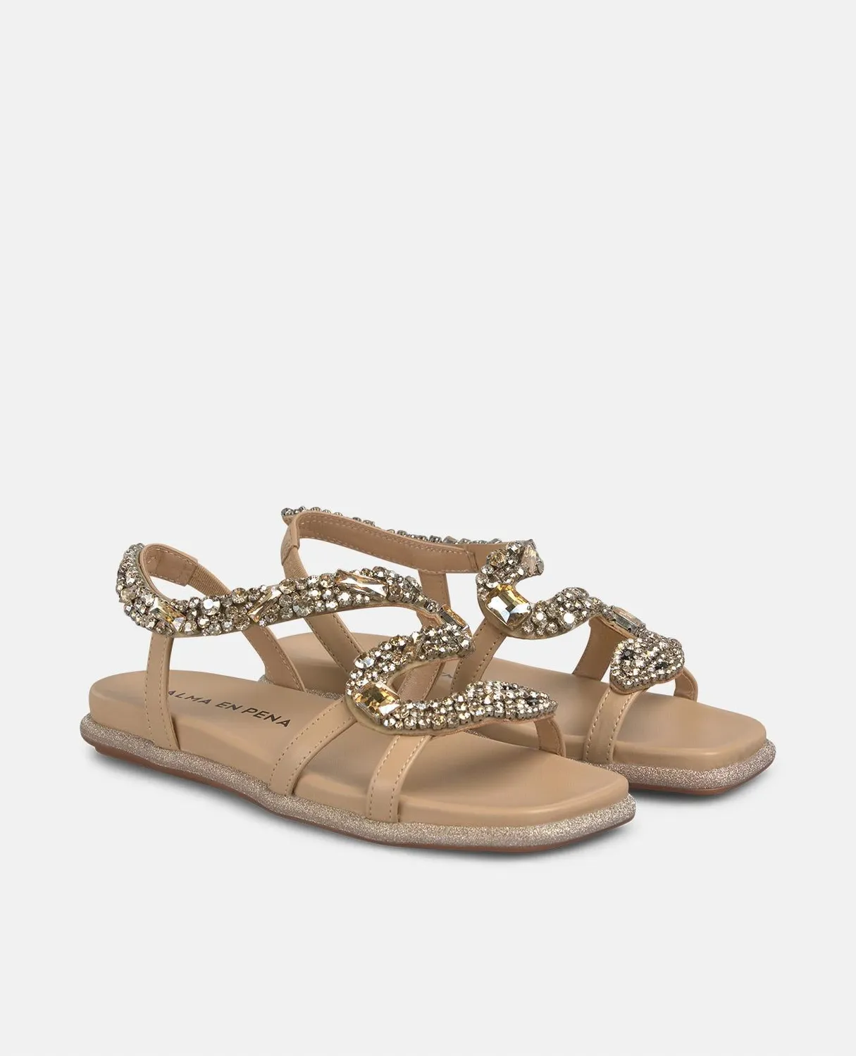 Alma en Pena V251605 sandales plates sable strass talon 2 cm