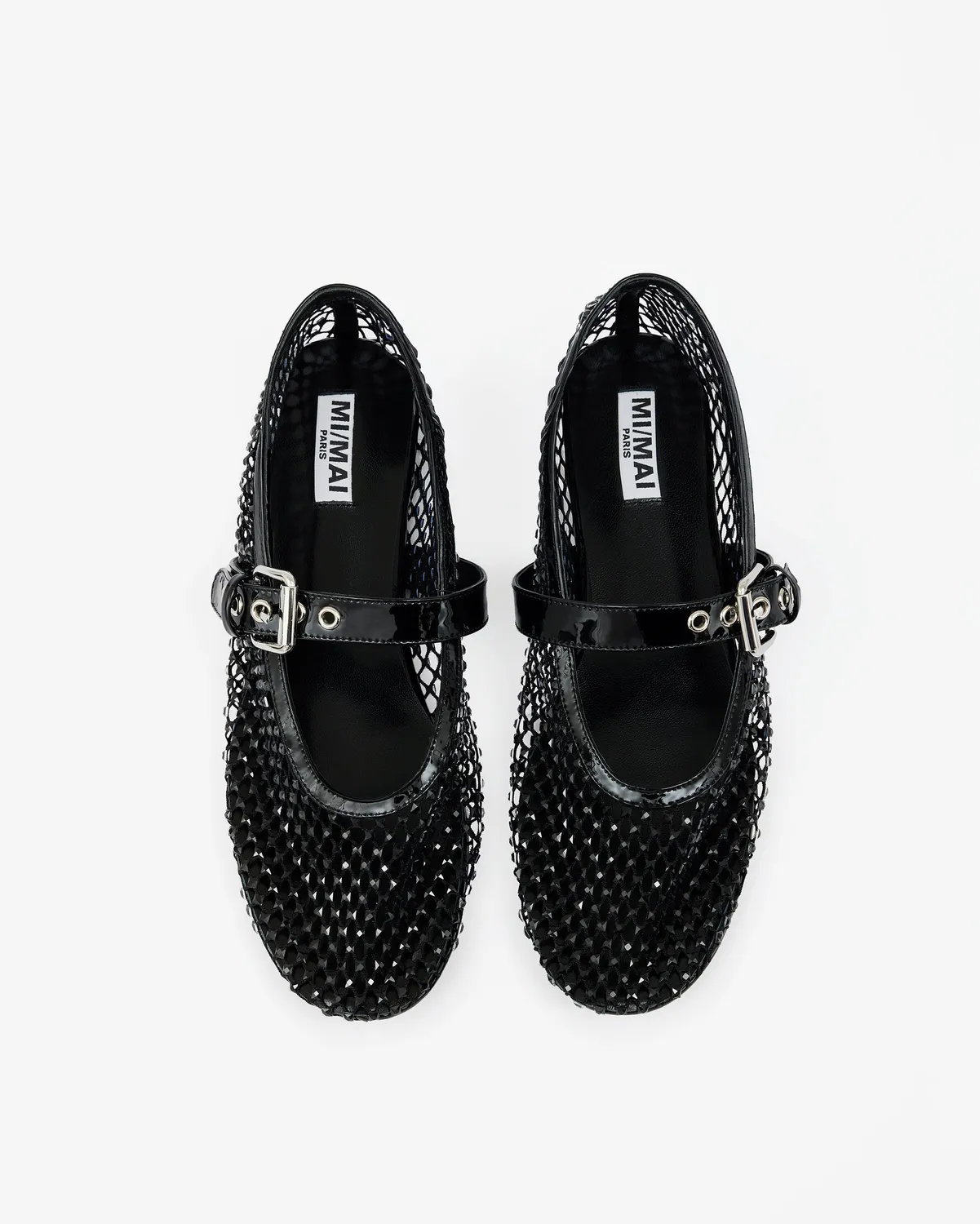Mi/Mai Romy Black Crystals ballerines résille noire strass