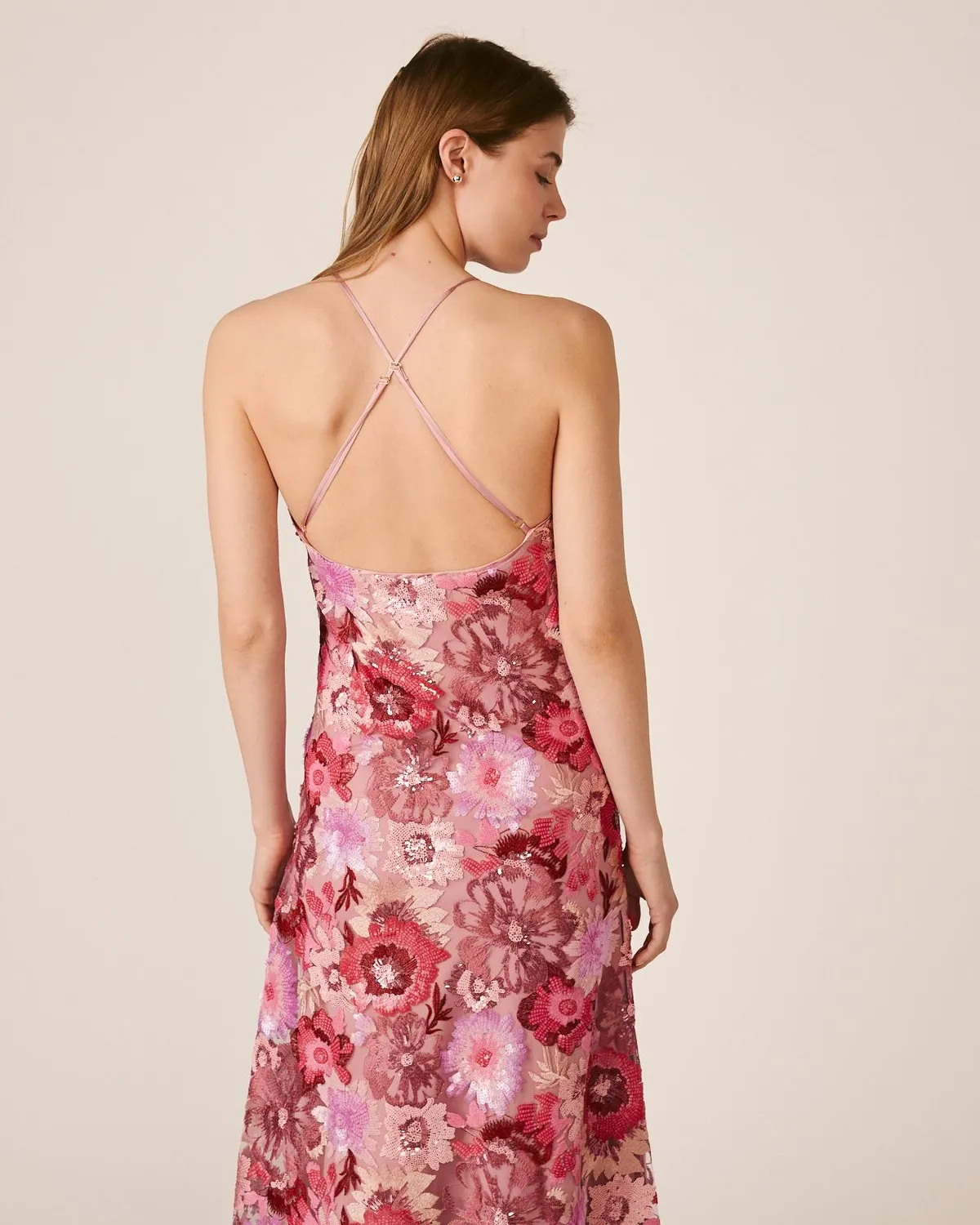 Alma en Pena V26CL0246 robe midi fuchsia sequins