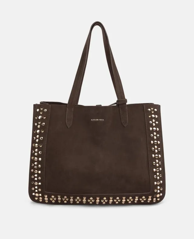 Alma en Pena BG248 sac shopper cuir marron clouté