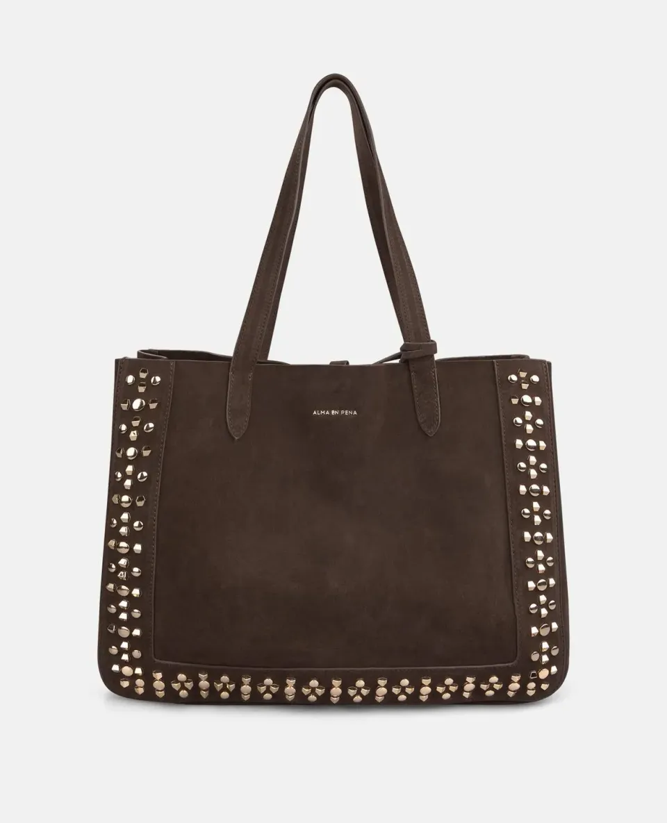 Alma en Pena BG248 sac shopper cuir marron clouté