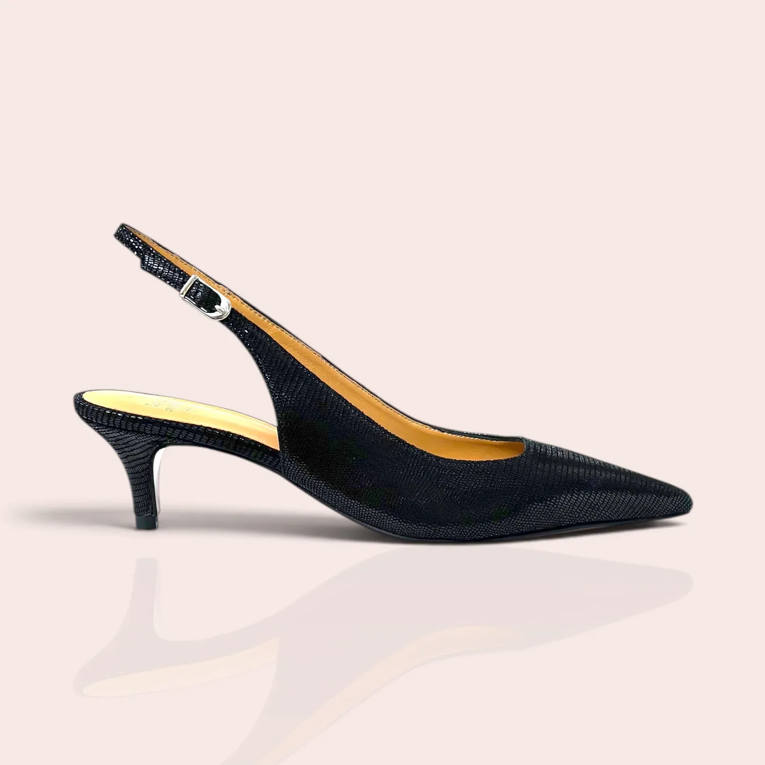 Karine Arabian Cassandra slingback cuir noir talon kitten