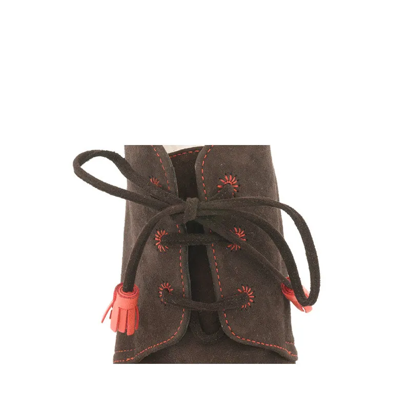 Bégum Paris Ostende bottines chèvre velours marron talon 1 cm