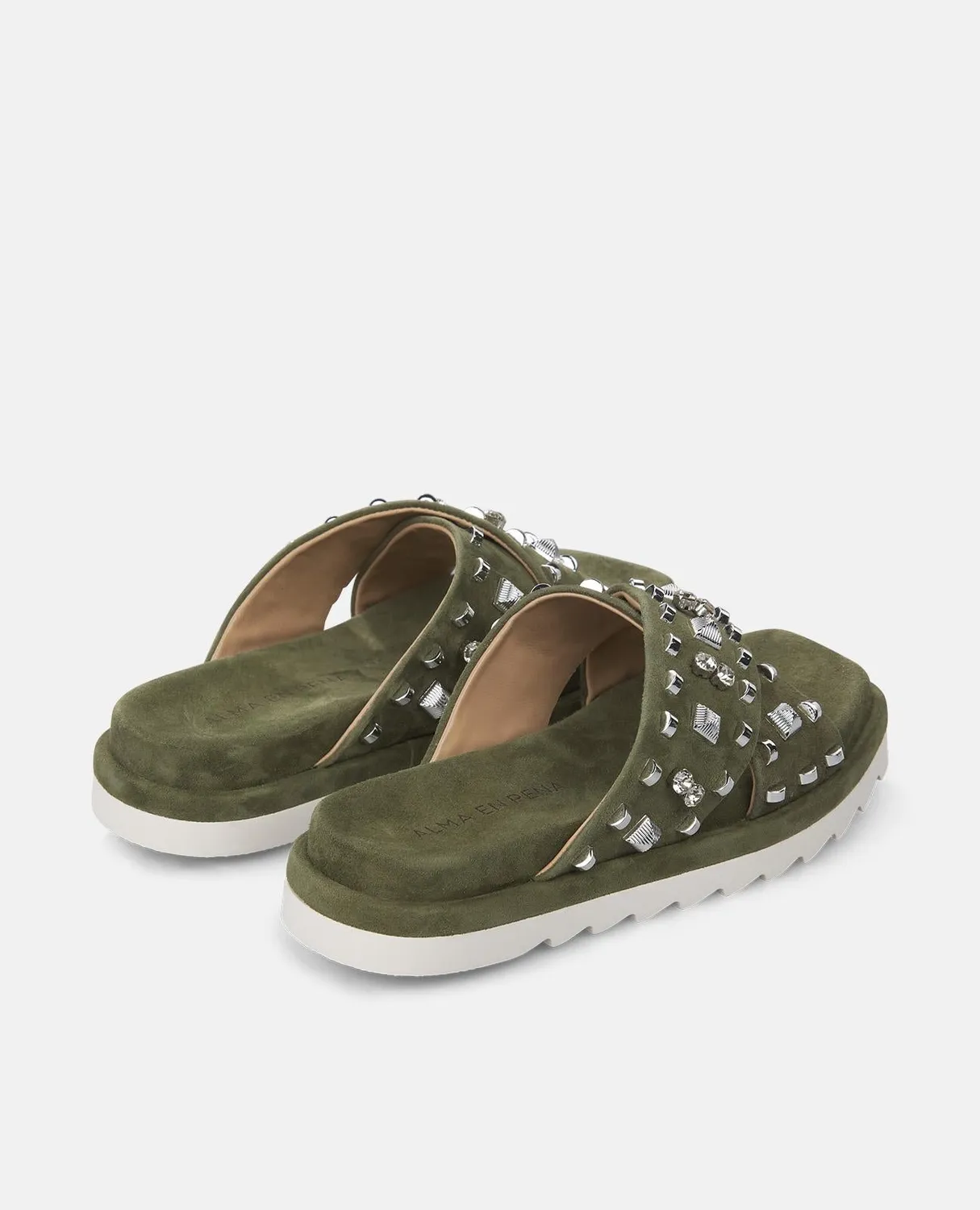 Alma en Pena V251805 sandales plates kaki cuir cloutées