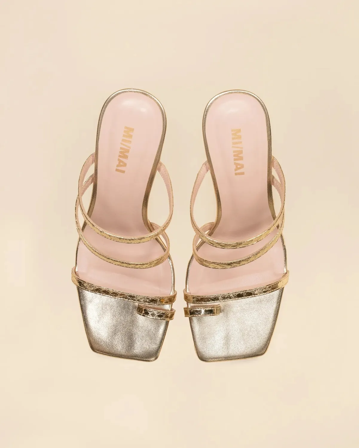 Mi/Mai Sorento Gold Snake sandales cuir doré talon