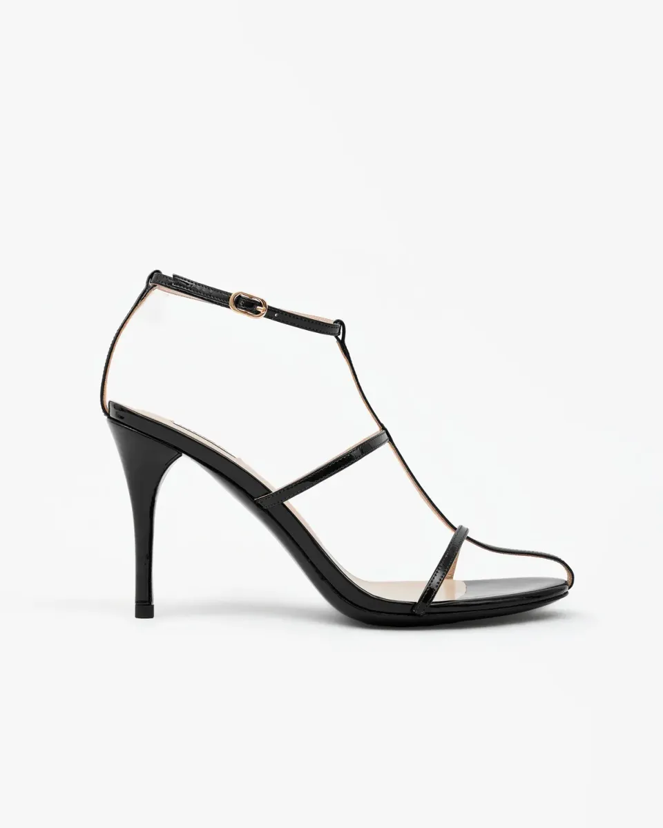 Mi/Mai Gupta Black Patent sandale noire vernie