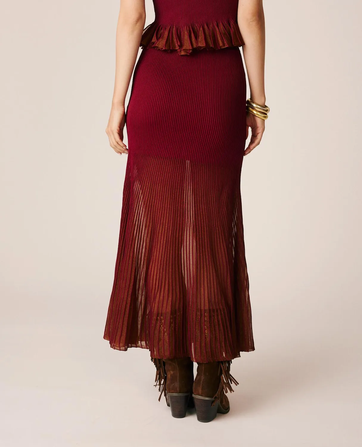 Alma en Pena I25CL1803 jupe midi bordeaux semi-transparente