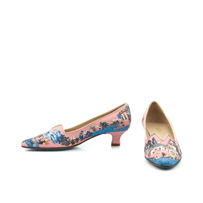Bégum Paris Marquise Trianon escarpin toile bleue 40 mm