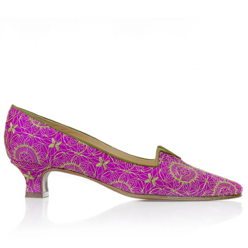 Bégum Paris Marquise escarpins rose brodé talon 4 cm