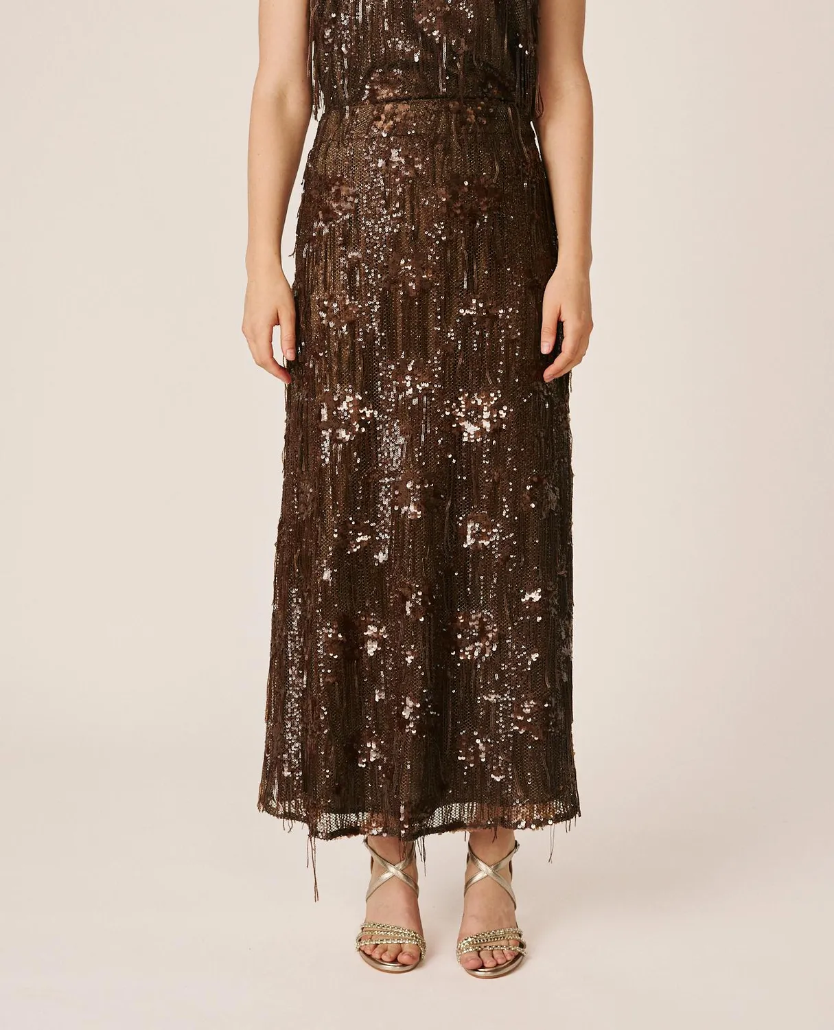 Alma en Pena I26CL1804 jupe longue marron sequins