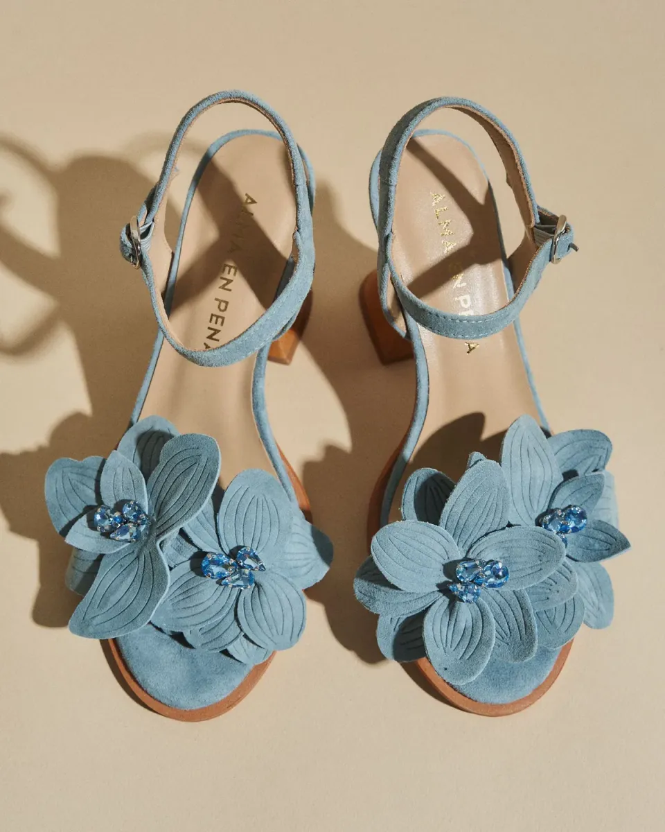 Alma en Pena V262451 sandales bleues fleurs talon 10 cm